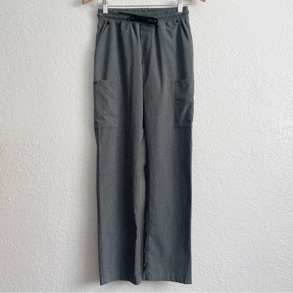 Jaanuu Men's Gray Slim Drawstring Scrub Pants Xs 4-Pocket Elastic Waist J85001